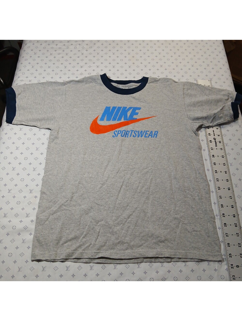 Nike Sportswear Ringer T-Shirt Gray Blue Short Sleeve Tee L Large